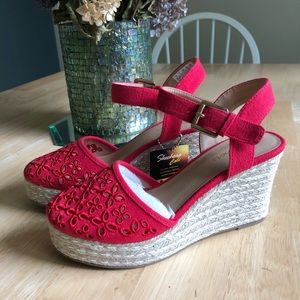 Skechers Wedge Espadrilles, Red, Brand New, $45